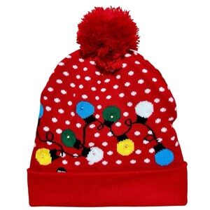 New LED Lighted Christmas Beanie Hat With Pom Pom And 3 Flashing Modes - Unisex